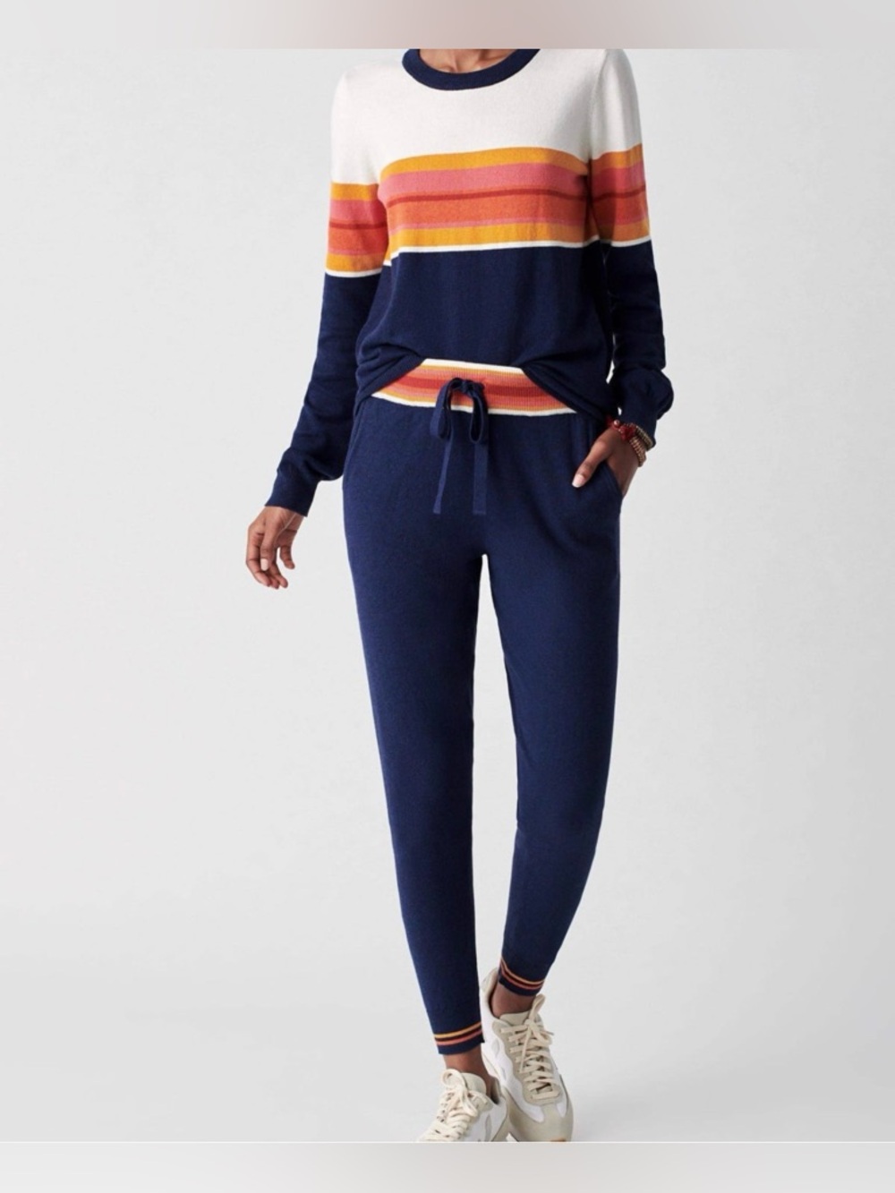 Faherty Swell Navy Striped Waistband Joggers Soft Cotton‎ Cashmere Blend Size:Sm